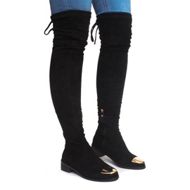 Botas altas de camurça lycra B-8 pretas preto