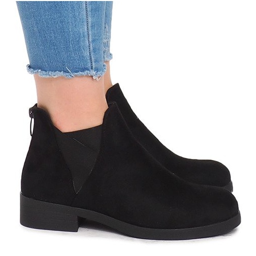 Botas de camurça com faixa elástica 8203Y preta preto