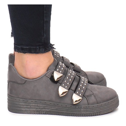 Tênis com velcro com lantejoulas AB-3 cinza