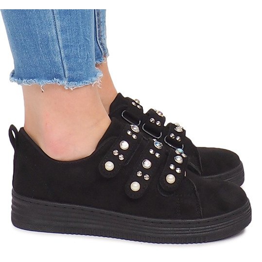 Tênis com pérolas de velcro 16-581 preto