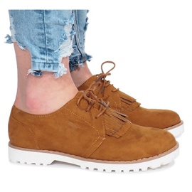 Mocassins de camelo com franjas duras esmagadoras marrom