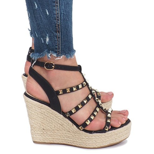 Sandálias pretas de cunha das alpargatas Mood preto