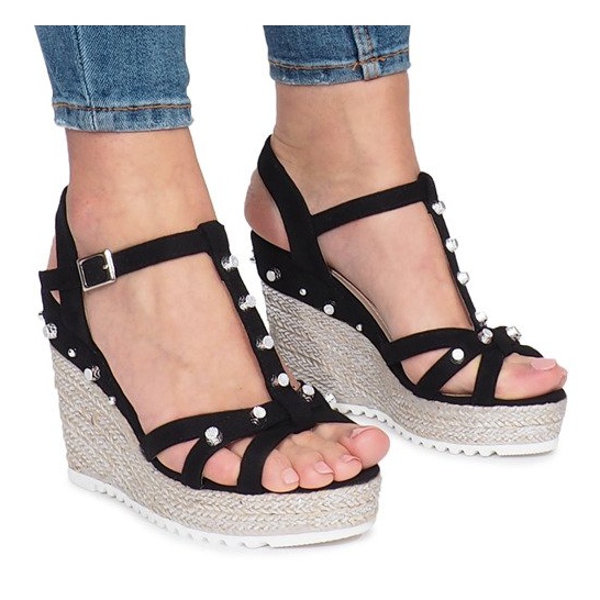 Sandálias pretas de cunha, alpercatas Chillin preto