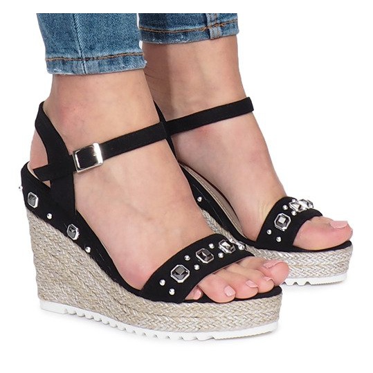 Sandálias pretas no salto em cunha Glam Shine preto