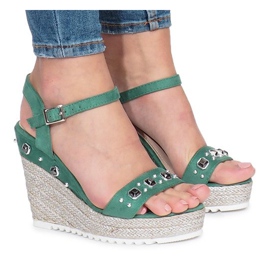 Sandálias verdes no salto em cunha Glam Shine