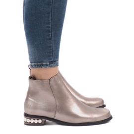 LEI-189 botas de prata com pérolas cinza