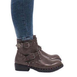 Botas cáqui com fivelas e lantejoulas A8018 multicolorido verde