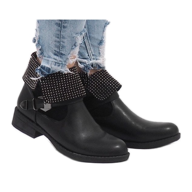 Botas de tornozelo envoltas em preto com lantejoulas LY-2698