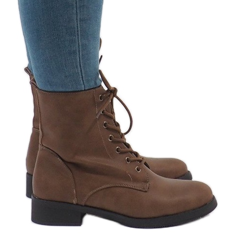 Botas caqui com cordões isolados W122 cáqui