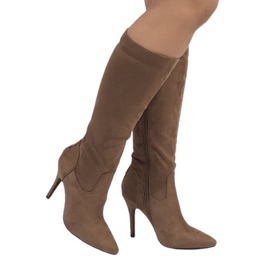 Botas taupe com salto 1101-2 marrom
