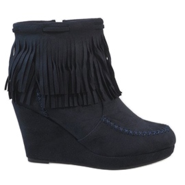 Botas boho cunha de camurça azul marinho LM-653