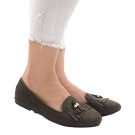 Bailarinas mocassins verdes com franjas H7207 multicolorido