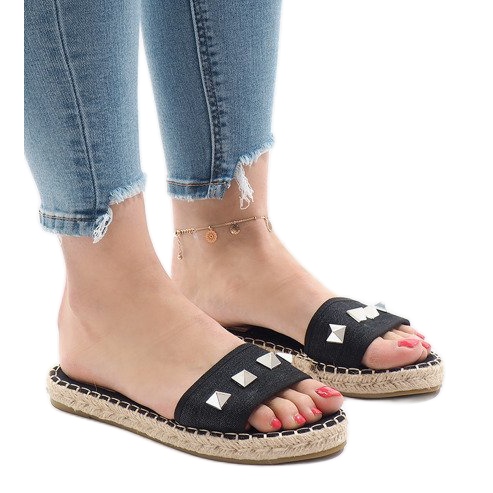 Chinelos jeans pretos 7087 tachas
