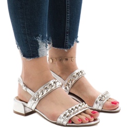 Sandálias prateadas de salto alto 77-15 cinza Sandálias prateadas de salto alto 77-15 cinza