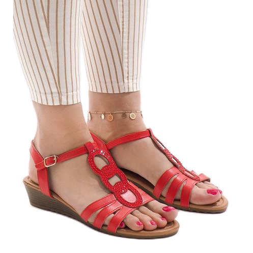 Sandálias de cunha vermelha 860-57 vermelho