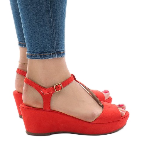 Sandálias de cunha vermelha 6-309 vermelho