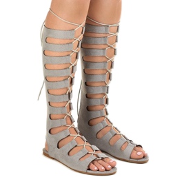 Sandálias de gladiador planas cinza 289-9