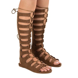 Sandálias de gladiador rasas marrons 289-9 marrom