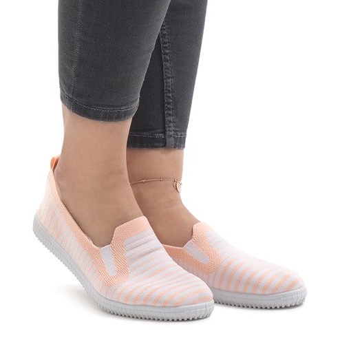 Tênis listrado pêssego XJ-2909 branco amarelo