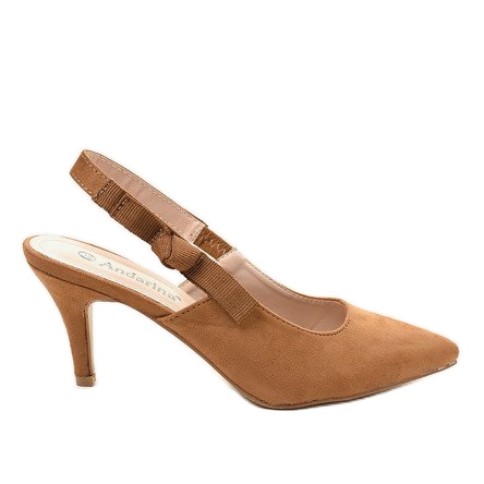 Sapatos de salto marrom com elástico F013 castanho
