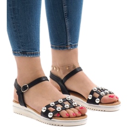 Sandálias pretas de cunha com elástico 35-128 preto Sandálias pretas de cunha com elástico 35-128 preto