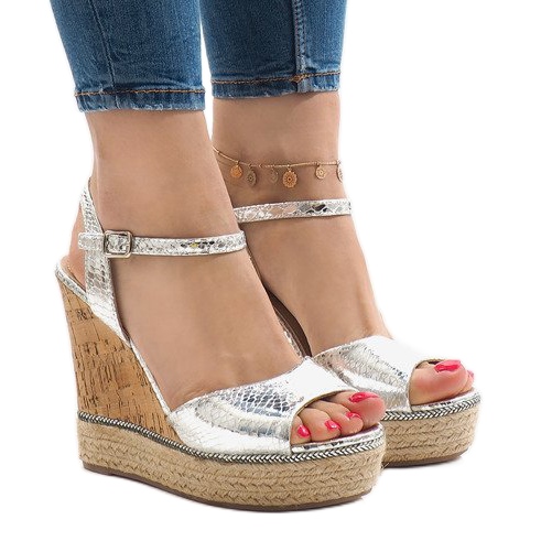 Sandálias de cunha prata 226-1 cinza