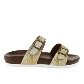Chinelos brancos e marrons com fivela GA735 castanho