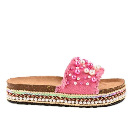 Chinelos decorados rosa 1035 pérolas