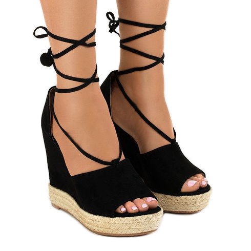 Sandálias pretas de cunha alpercatas F35-18 preto