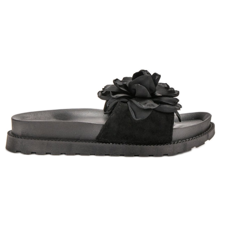 Queen Vivi Chinelos de camurça com flores preto Queen Vivi Chinelos de camurça com flores preto