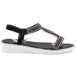 SHELOVET Sandálias de cunha com elástico preto SHELOVET Sandálias de cunha com elástico preto