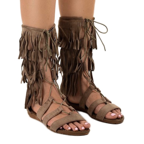 Sandálias achatadas gladiador taupe D-41 bege