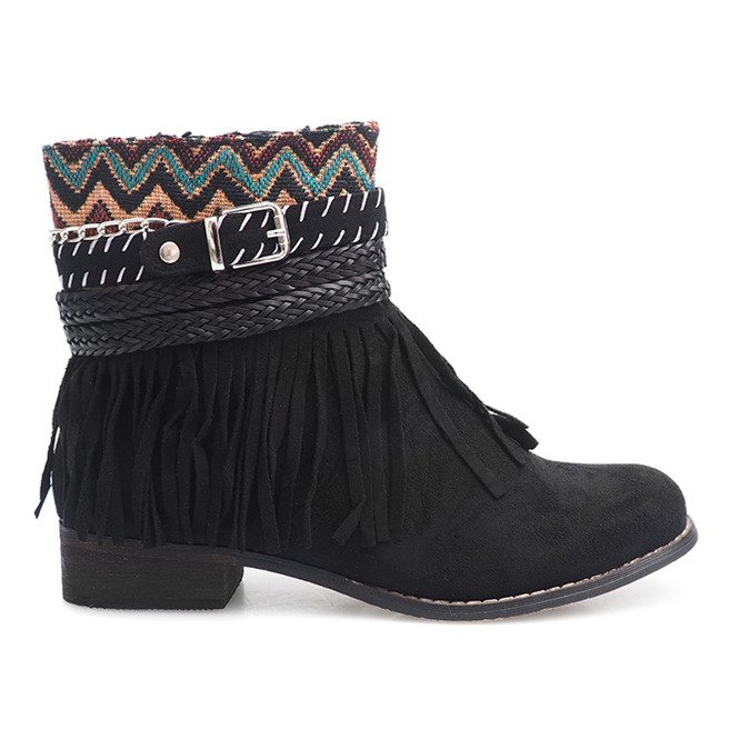 Botas Quentes Franjas Boho 7303-1 Preto
