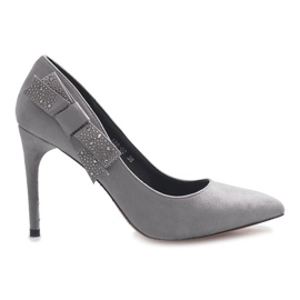 Salto cinza com laço bordeaux Salto cinza com laço bordeaux