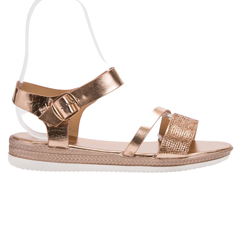 SHELOVET Sandálias elegantes com zircônia cúbica rosa amarelo