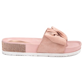 SHELOVET Chinelos de camurça com zircônia cúbica rosa