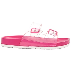 Ideal Shoes Chinelos transparentes com fivela rosa