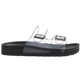 Ideal Shoes Chinelos transparentes com fivela preto Ideal Shoes Chinelos transparentes com fivela preto