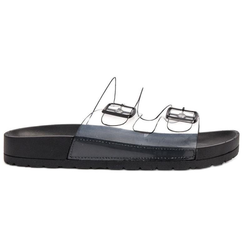 Ideal Shoes Chinelos transparentes com fivela preto