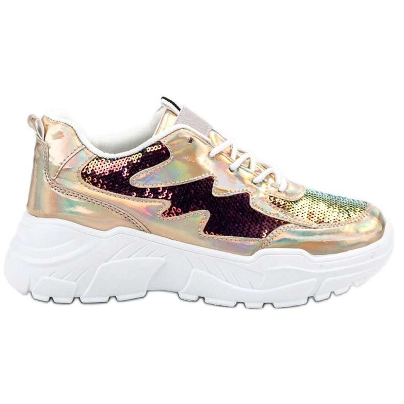 SHELOVET Tênis Dourados Com Lantejoulas