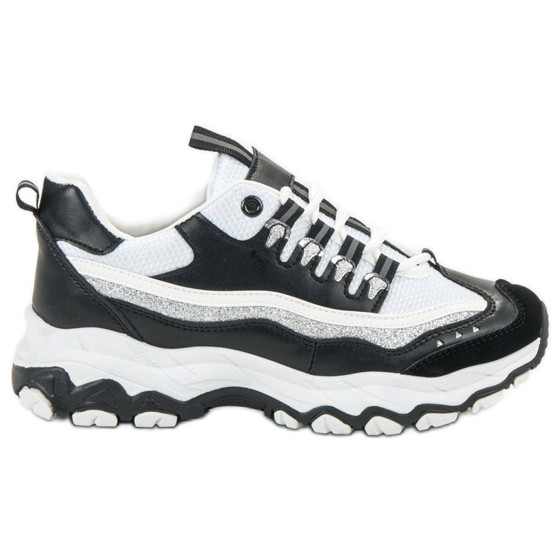 Small Swan Tênis Com Brilho branco preto Small Swan Tênis Com Brilho branco preto