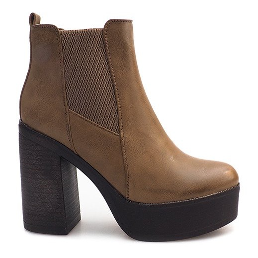 Botas de salto com um elástico E4863 Khaki verde