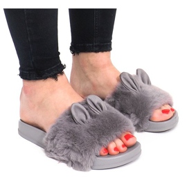 Flip-flops Com Fur Uszka HN53-9 Cinza