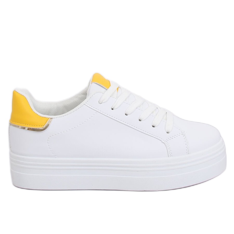 Tênis de sola alta branco e amarelo B0-31 BRANCO / AMARELO