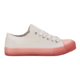Jumex Tênis femininos elegantes branco rosa