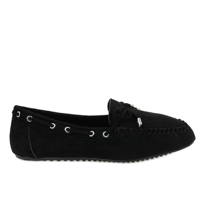 Bailarinas de mocassim preto com laço XW9100 Bailarinas de mocassim preto com laço XW9100