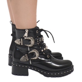 Botas pretas sólidas com cordões A-41 preto Botas pretas sólidas com cordões A-41 preto