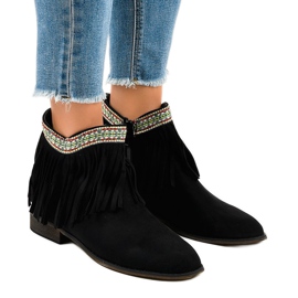 Botins de camurça preta com franjas 99-136 preto