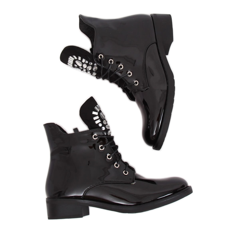Botas femininas laqueadas pretas NC866 pretas preto