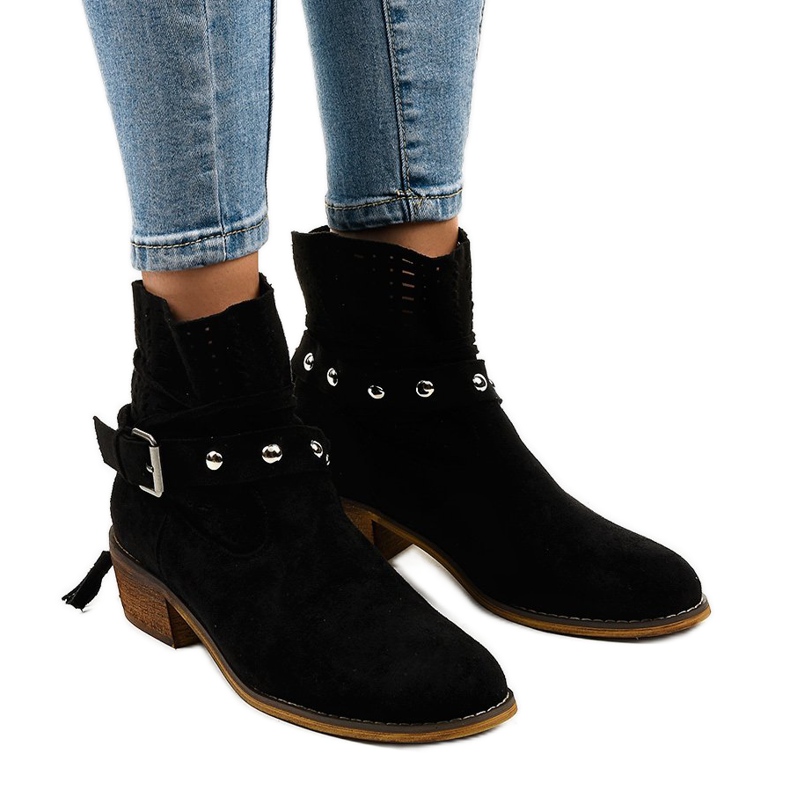 Botas de camurça preta com aberturas deslizantes LS-730 preto